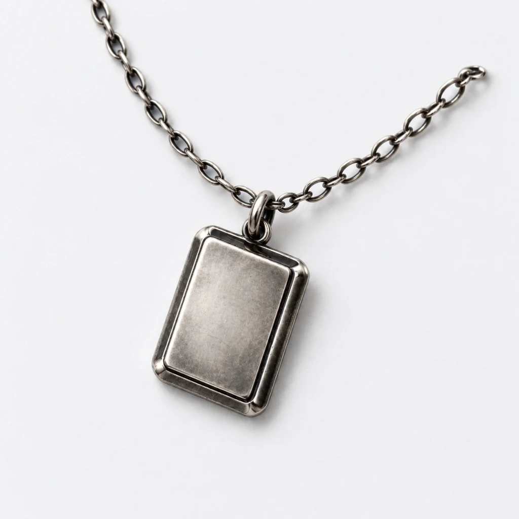 Basic Necklace in antiqued silver on a white studio background