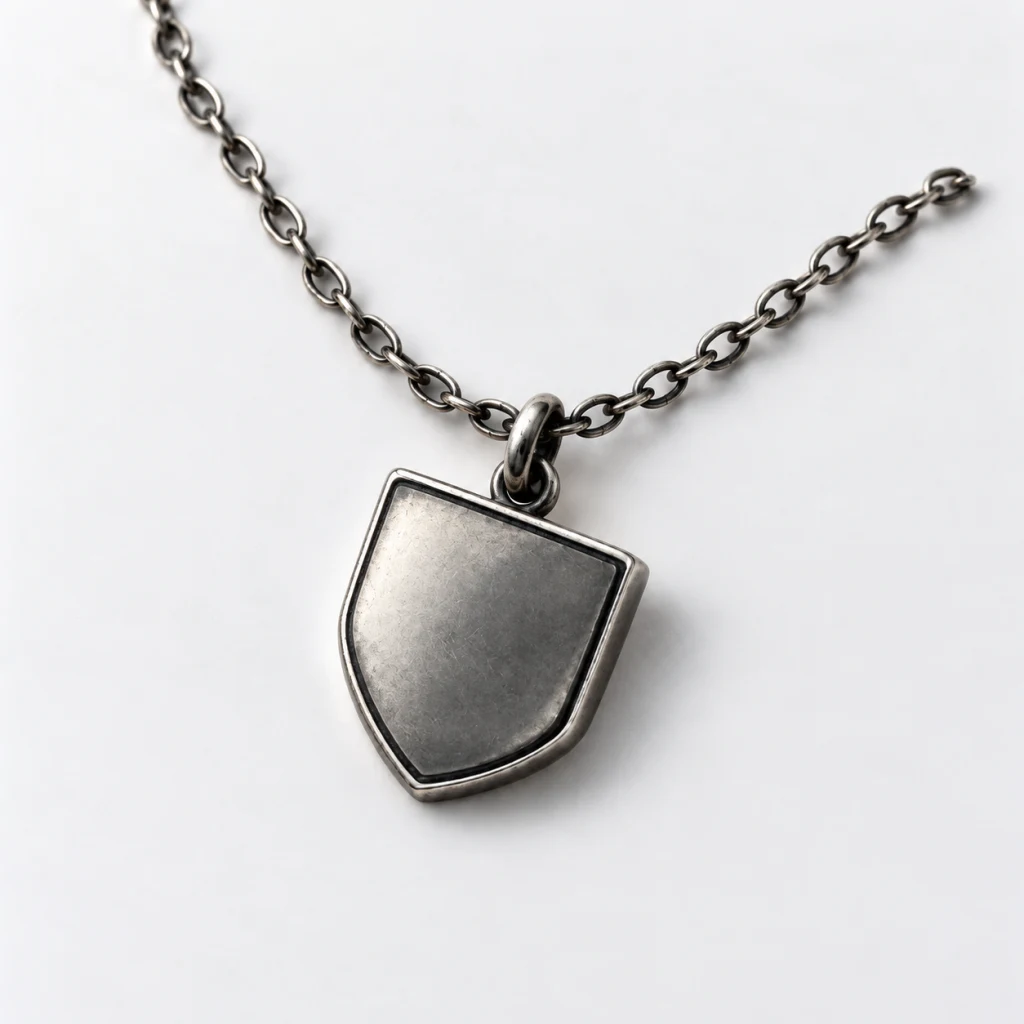 Signature Pendant in antiqued silver on a white studio background